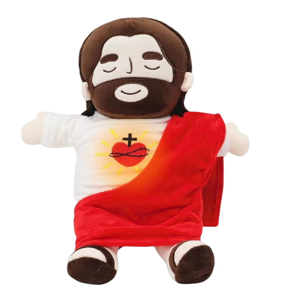 -Hot Jesus Breathing Soothe Plush Toy for Kids Soft Soothing Jesus Plushies Comforting Jesus Heart Toy Easter Christmas Gifts