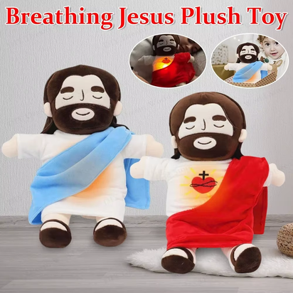 -Hot Jesus Breathing Soothe Plush Toy for Kids Soft Soothing Jesus Plushies Comforting Jesus Heart Toy Easter Christmas Gifts