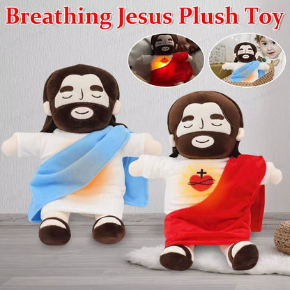 -Hot Jesus Breathing Soothe Plush Toy for Kids Soft Soothing Jesus Plushies Comforting Jesus Heart Toy Easter Christmas Gifts