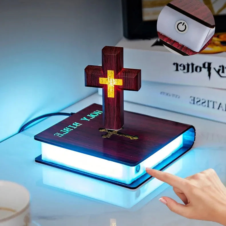 Magnetic Levitating Floating Christian Cross Decorations Lamp Maglev Cross Holy Bible Base