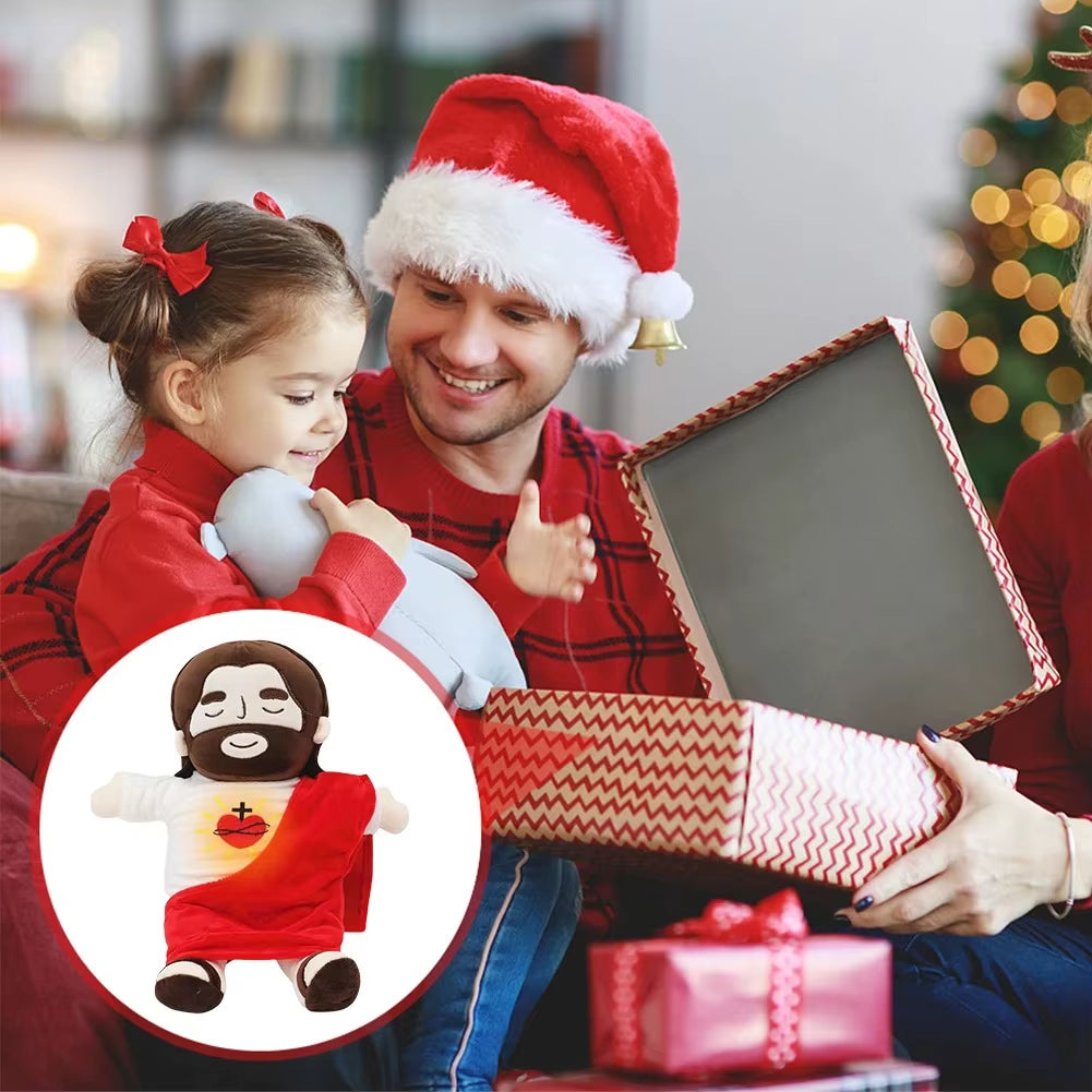 -Hot Jesus Breathing Soothe Plush Toy for Kids Soft Soothing Jesus Plushies Comforting Jesus Heart Toy Easter Christmas Gifts