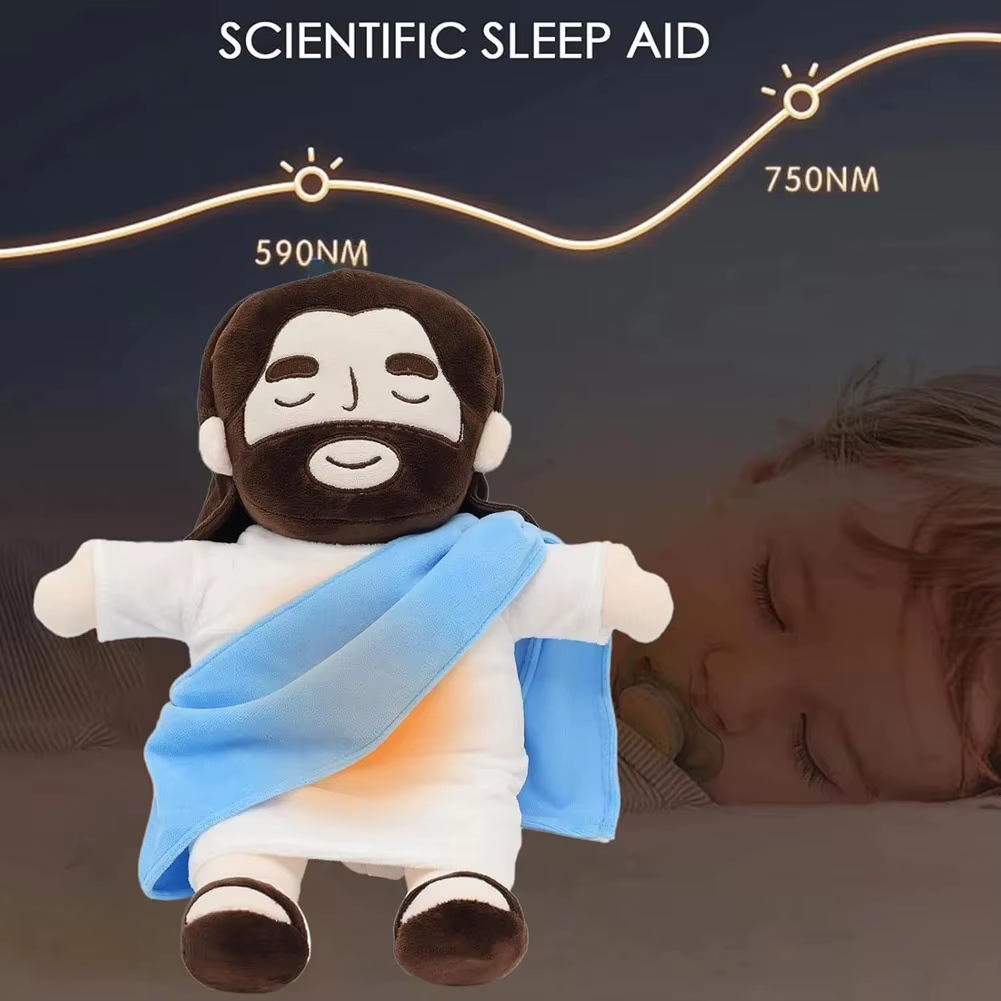 -Hot Jesus Breathing Soothe Plush Toy for Kids Soft Soothing Jesus Plushies Comforting Jesus Heart Toy Easter Christmas Gifts